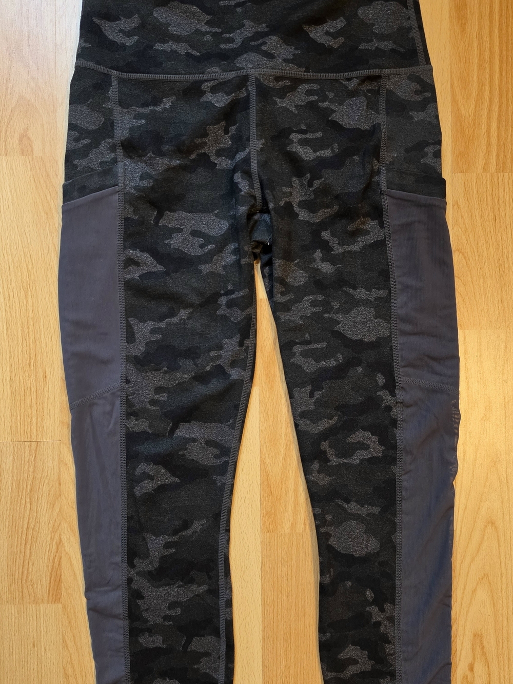 Fabletics Black Camo Leggings with Mesh Outer Leg